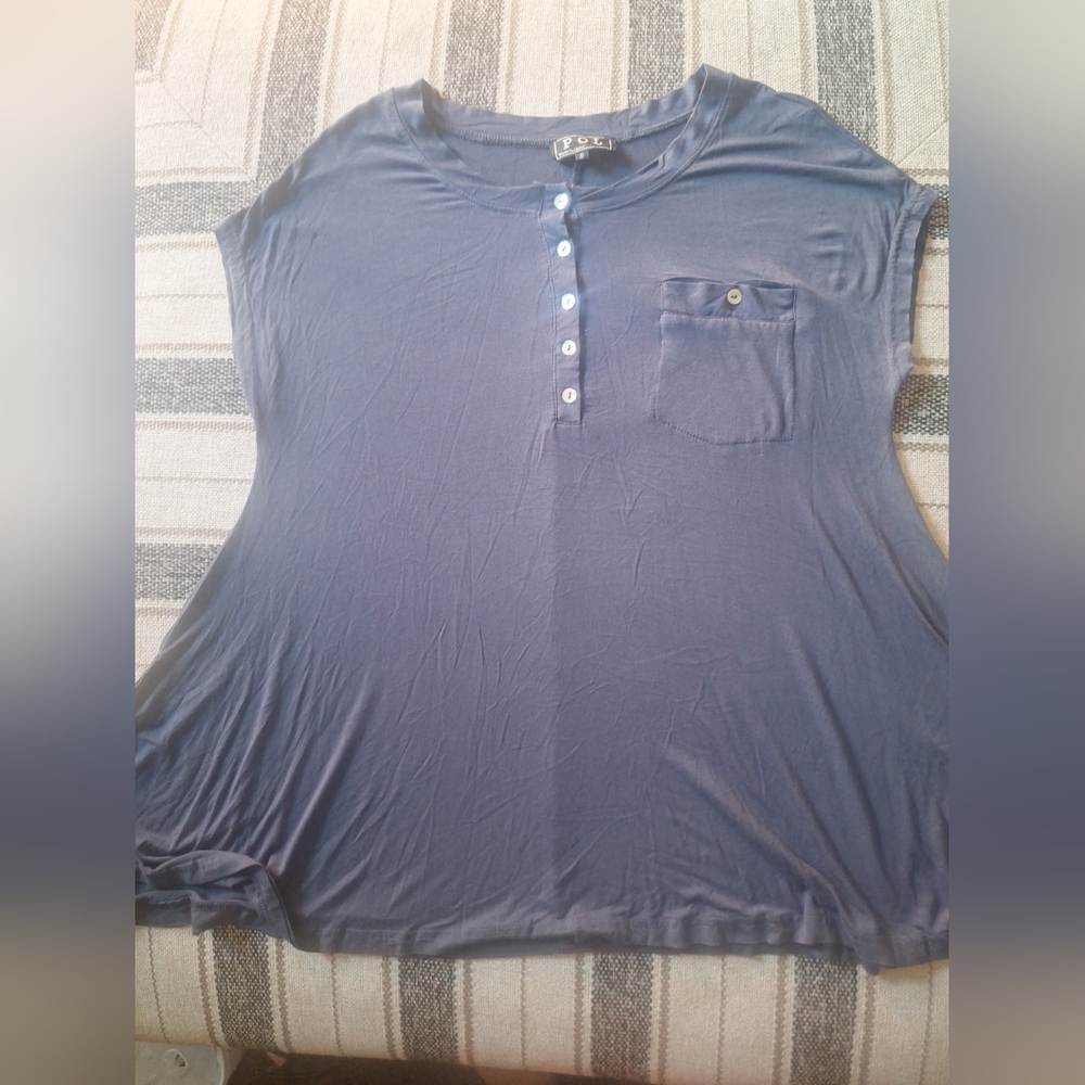 POL Women's Button Down Blue Shirt